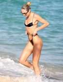 Candice Swanepoel Booty in a Little Black Bikini at the Beach in Miami