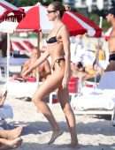 Candice Swanepoel Booty in a Little Black Bikini at the Beach in Miami