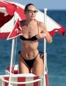 Candice Swanepoel Booty in a Little Black Bikini at the Beach in Miami