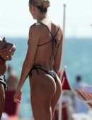 Candice Swanepoel Booty in a Little Black Bikini at the Beach in Miami