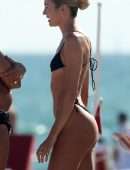Candice Swanepoel Booty in a Little Black Bikini at the Beach in Miami