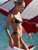 Candice Swanepoel Booty in a Little Black Bikini at the Beach in Miami