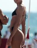 Candice Swanepoel Booty in a Little Black Bikini at the Beach in Miami