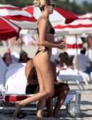 Candice Swanepoel Booty in a Little Black Bikini at the Beach in Miami