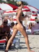 Candice Swanepoel Booty in a Little Black Bikini at the Beach in Miami