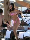 Chantel Jeffries Booty in a Pink Thong Bikini at the Beach in Miami Beach