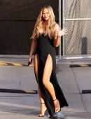 Chrissy Teigen Leggy in Black Dress at Jimmy Kimmel Live! in Hollywood