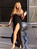 Chrissy Teigen Leggy in Black Dress at Jimmy Kimmel Live! in Hollywood