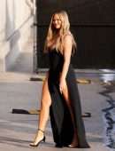 Chrissy Teigen Leggy in Black Dress at Jimmy Kimmel Live! in Hollywood