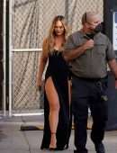 Chrissy Teigen Leggy in Black Dress at Jimmy Kimmel Live! in Hollywood