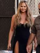 Chrissy Teigen Leggy in Black Dress at Jimmy Kimmel Live! in Hollywood