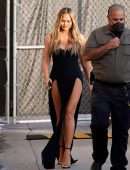 Chrissy Teigen Leggy in Black Dress at Jimmy Kimmel Live! in Hollywood