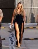 Chrissy Teigen Leggy in Black Dress at Jimmy Kimmel Live! in Hollywood