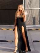 Chrissy Teigen Leggy in Black Dress at Jimmy Kimmel Live! in Hollywood