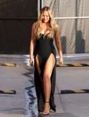 Chrissy Teigen Leggy in Black Dress at Jimmy Kimmel Live! in Hollywood
