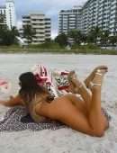 Claudia Romani Booty in Thong Bikini on the Beach in Miami