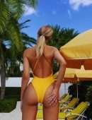Kimberley Garner Booty in Yellow Swimsuit at a Pool