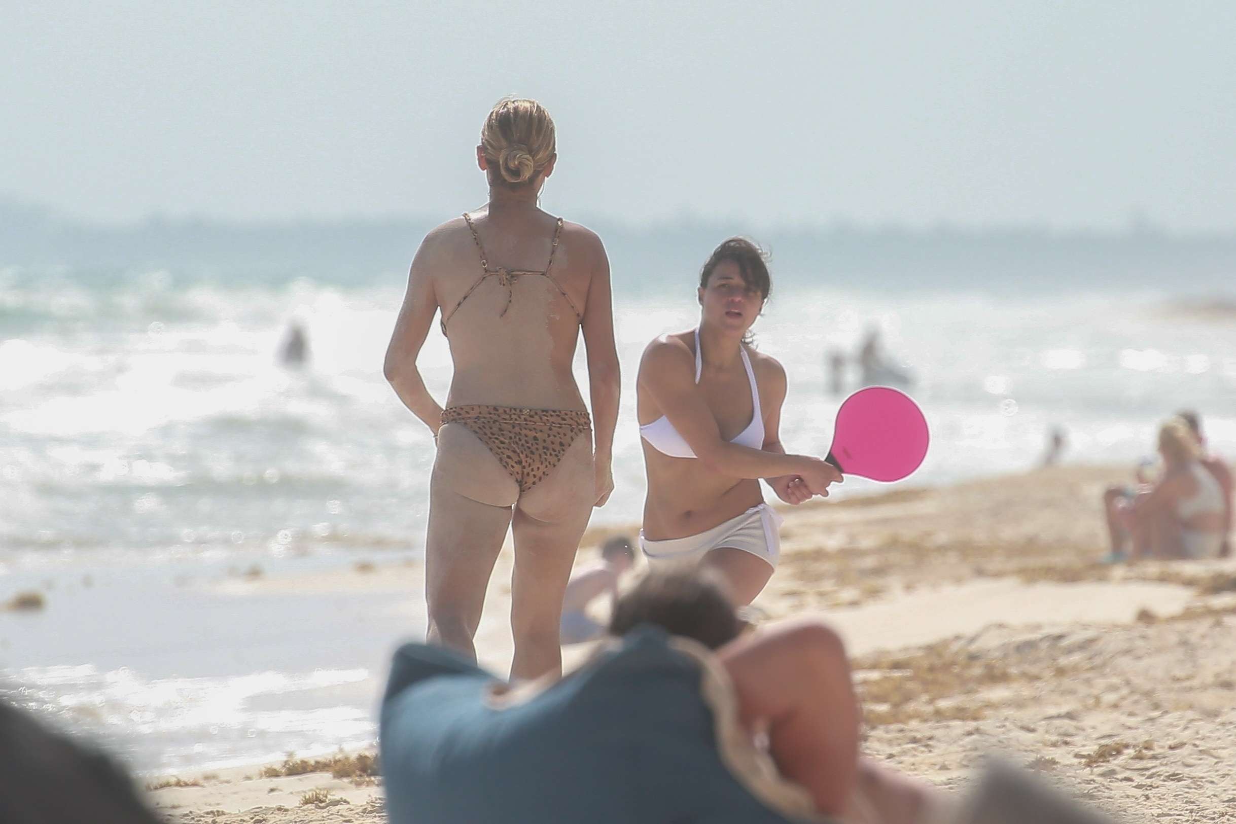 Michelle Rodriguez Booty in White Bikini on a Beach in Tulum
