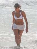 Michelle Rodriguez Booty in White Bikini on a Beach in Tulum