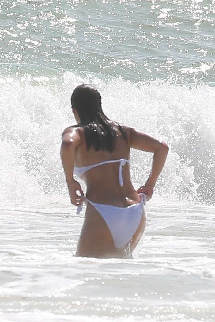 Michelle Rodriguez Booty in White Bikini on a Beach in Tulum