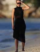 Rita Ora in See-Through Black Dress at a Beach in Sydney, Australia