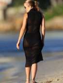 Rita Ora in See-Through Black Dress at a Beach in Sydney, Australia
