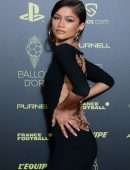 Zendaya Coleman, Beautiful in a Sheer Black Dress at Ballon D’Or Photocall in Paris