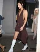 Bella Hadid Cleavage and Leggy in a Skimpy Dress at Craig’s Restaurant in West Hollywood