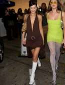 Bella Hadid Cleavage and Leggy in a Skimpy Dress at Craig’s Restaurant in West Hollywood
