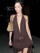 Bella Hadid Cleavage and Leggy in a Skimpy Dress at Craig’s Restaurant in West Hollywood