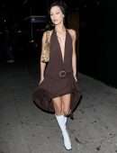 Bella Hadid Cleavage and Leggy in a Skimpy Dress at Craig’s Restaurant in West Hollywood