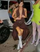 Bella Hadid Cleavage and Leggy in a Skimpy Dress at Craig’s Restaurant in West Hollywood