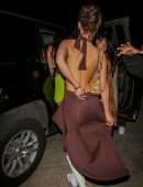 Bella Hadid Cleavage and Leggy in a Skimpy Dress at Craig’s Restaurant in West Hollywood