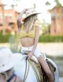 Joy Corrigan Cleavage and Leggy, in Bikini Top and White Shorts in Cabo San Lucas