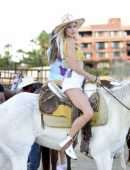 Joy Corrigan Cleavage and Leggy, in Bikini Top and White Shorts in Cabo San Lucas