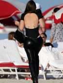 Julia Fox Booty in a Black Swimsuit on a Beach in Miami