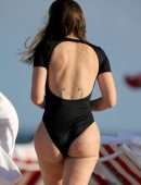 Julia Fox Booty in a Black Swimsuit on a Beach in Miami