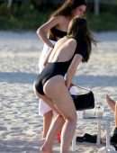 Julia Fox Booty in a Black Swimsuit on a Beach in Miami