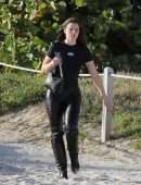Julia Fox Booty in a Black Swimsuit on a Beach in Miami