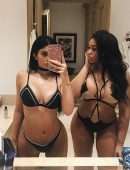 Kylie Jenner Big Booty and Cleavage in a Thong Black Bikini
