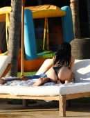 Kylie Jenner Big Booty and Cleavage in a Thong Black Bikini