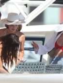 Olivia Culpo Cleavage and Booty in Red Thong Bikini On a Yacht in Cabo San Lucas