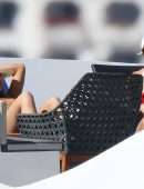 Olivia Culpo Cleavage and Booty in Red Thong Bikini On a Yacht in Cabo San Lucas
