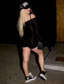 Tana Mongeau Underboobs in Black Dress at the Nice Guy in West Hollywood