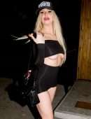 Tana Mongeau Underboobs in Black Dress at the Nice Guy in West Hollywood
