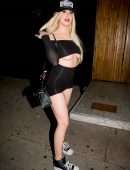 Tana Mongeau Underboobs in Black Dress at the Nice Guy in West Hollywood