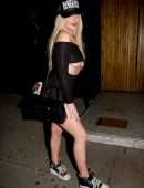 Tana Mongeau Underboobs in Black Dress at the Nice Guy in West Hollywood