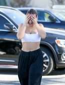 Addison Rae Cleavage in a White Sports Bra Out in West Hollywood
