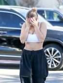 Addison Rae Cleavage in a White Sports Bra Out in West Hollywood