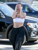 Addison Rae Cleavage in a White Sports Bra Out in West Hollywood
